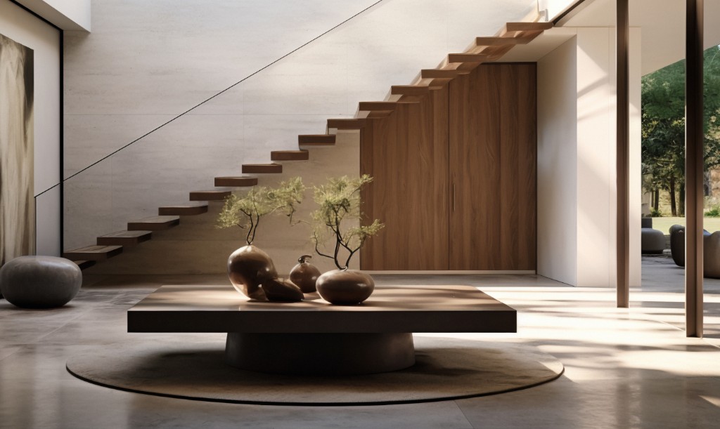 Abstract composition of warm surfaces and sculptural forms