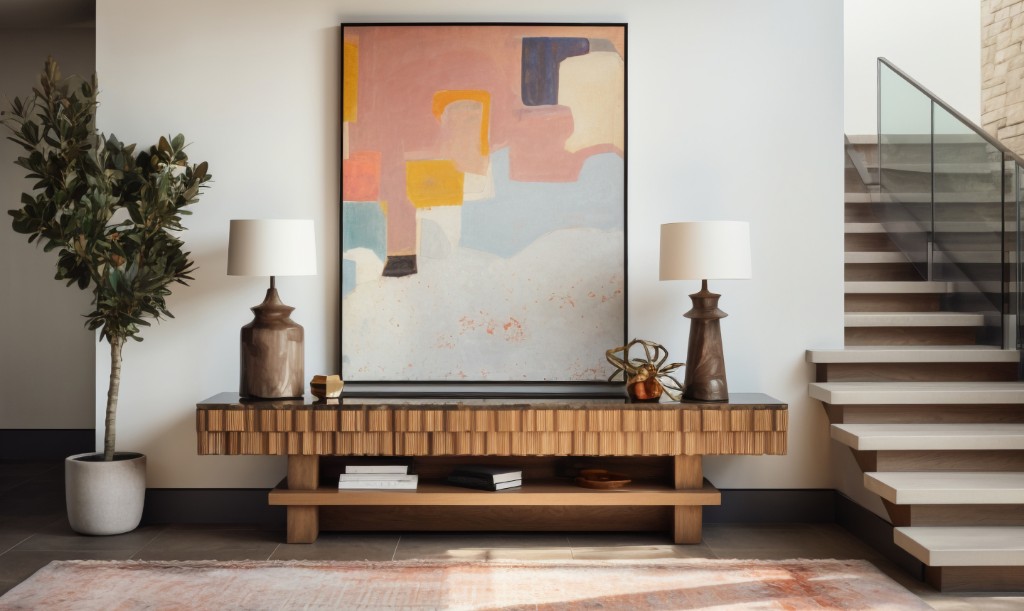 Abstract composition of a console-like plane and framed forms
