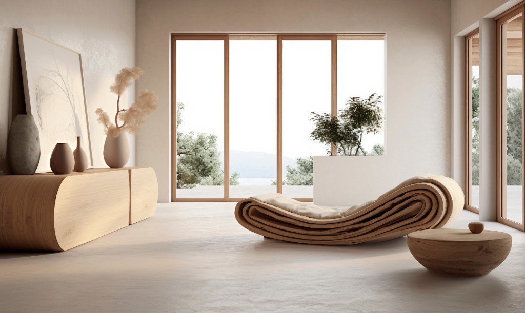 Abstract composition of a sculptural form and open planes