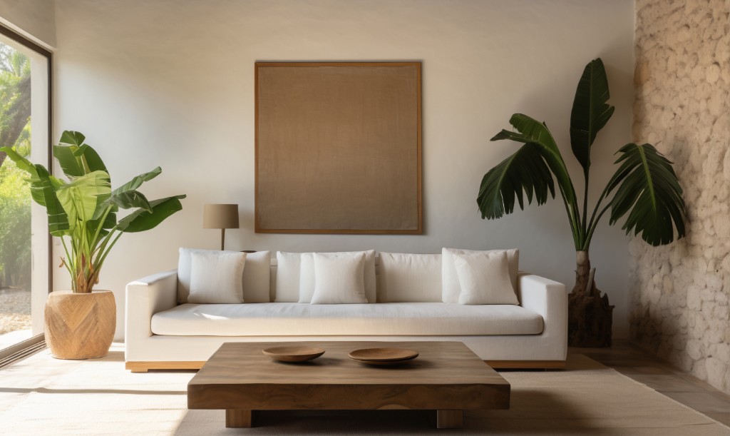 Abstract composition of soft planes and planted shapes